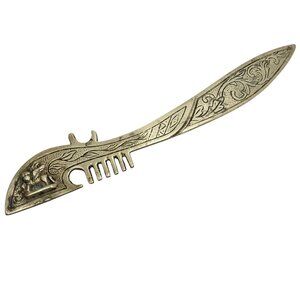 Vintage Brass Decorative Comb & Letter Opener Intricate Engraved Floral Design